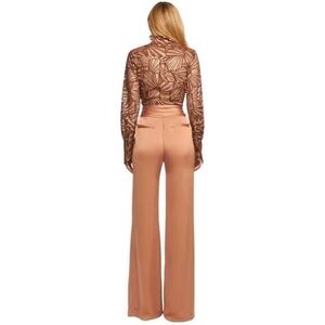 Ramy Brook Embellished Tie-Neck Wide-Leg Jumpsuit in Bronze Lace